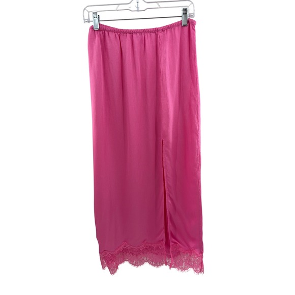 aerie Dresses & Skirts - Aerie Womens Pink Lace Trim Midi Skirt Elastic Waist Side Slit Size Medium